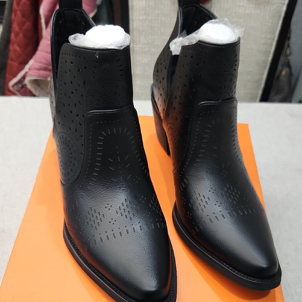 Black Faux Leather Ankle Booties